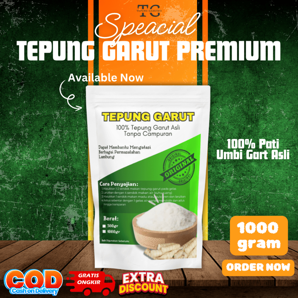 

TEPUNG GARUT Premium 1Kg/PATI ASAM LAMBUNG/ANGKRIK/Arrowroot/Irut