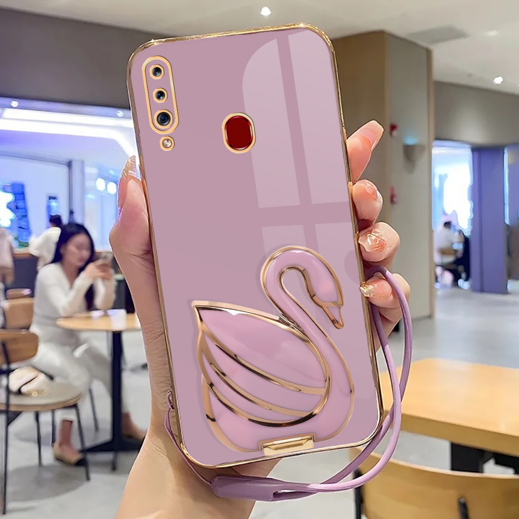 Case Samsung A20S Softcase Mewah Silikon Plating With Holder Kick Stand