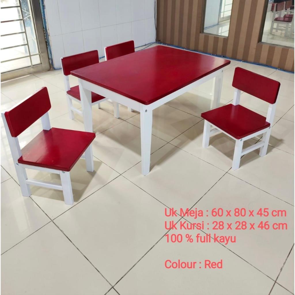 Meja Belajar/Meja Sekolah Anak Kids Kayu + 4 Kursi (Set)