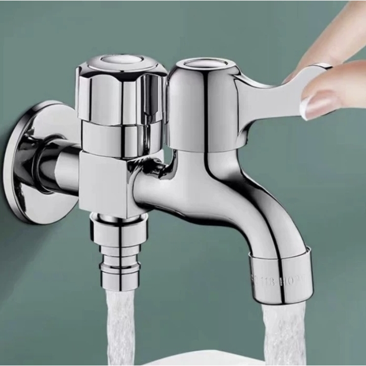 Keran Kran Air Kamar Mandi Toilet Wastafel Dapur Stainless 2 Cabang Premium