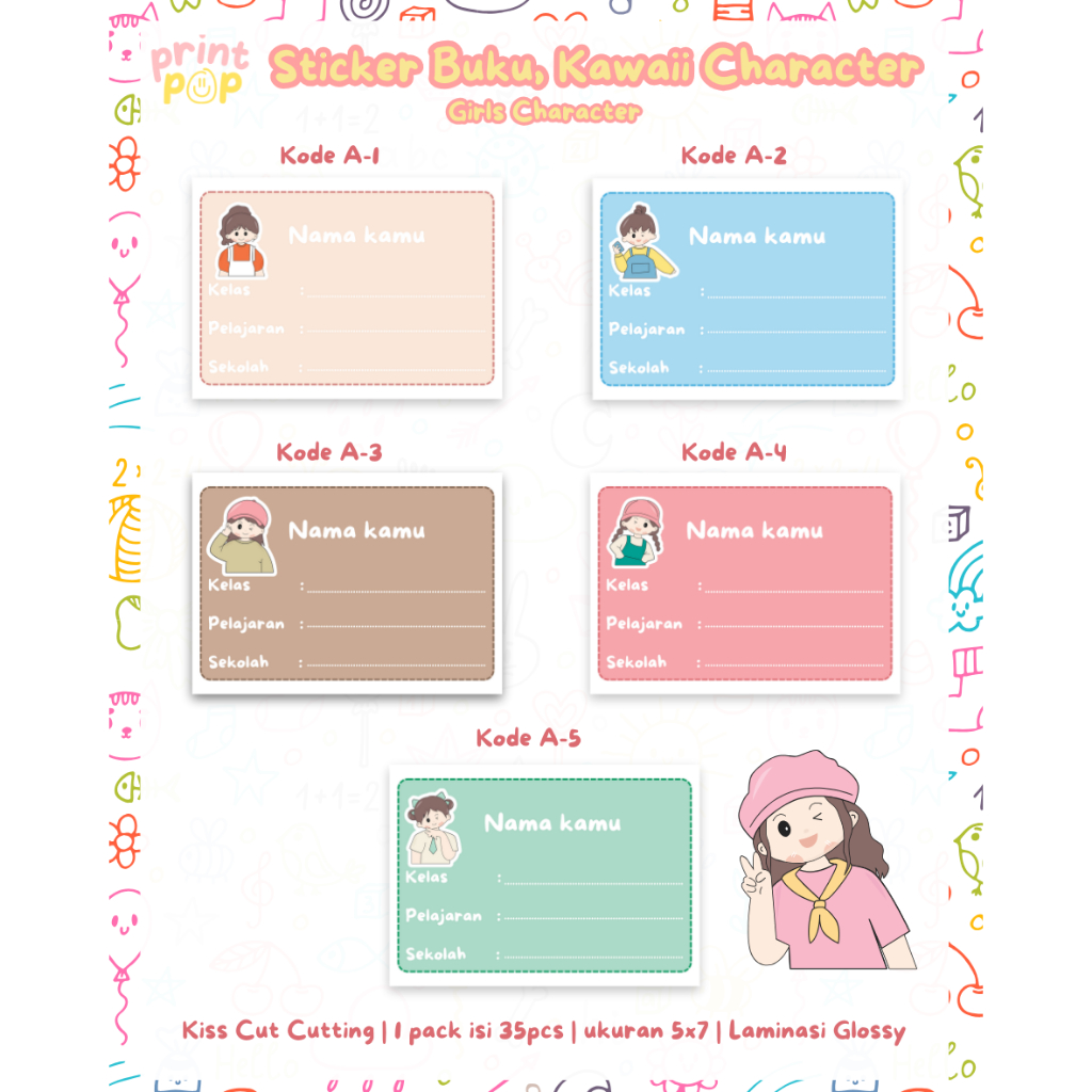 

Stiker Sticker Label Buku - Sticker Anak - Sticker Stiker Buku Tulis - Sticker Custom - Chibii Kawaii Karakter - Stiker Lucu - Sticker Custom Character