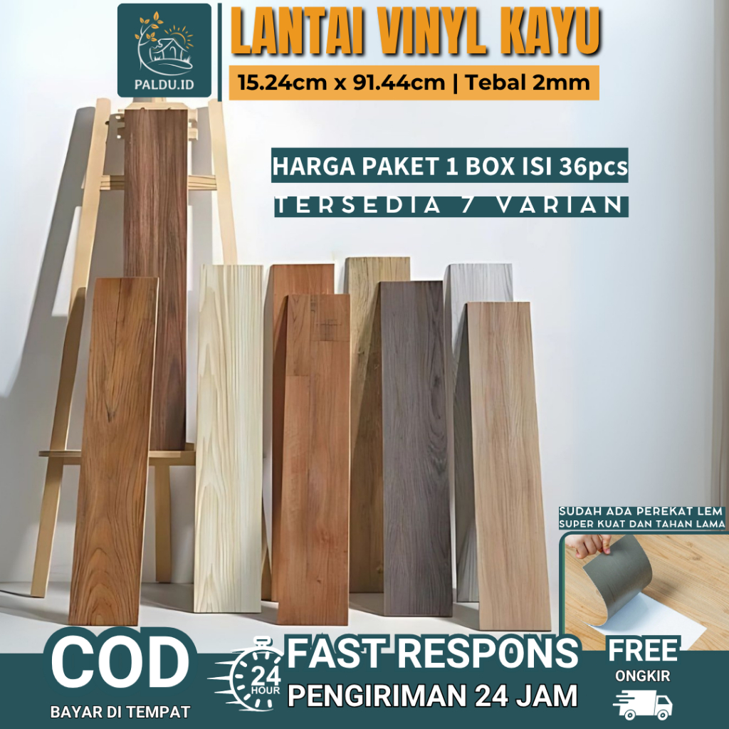 Paldu ID - Vinyl Lantai Premium Vinyl Stiker Lantai Kayu 91.4 cm X 15.2 cm High Quality / Lantai kay