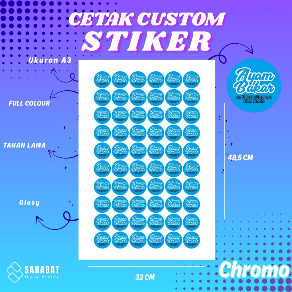 

(COD) Cetak Stiker Chromo Custom Free Design Glossy Berkualitas Tidak Mudah Sobek