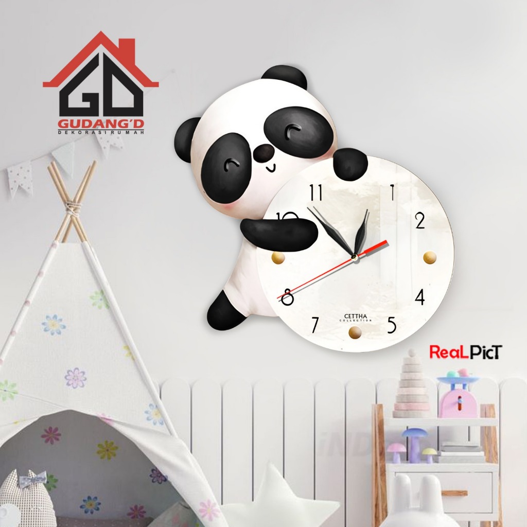 Gudang'D - JAM DINDING UNIK KARAKTER PANDA / JAM DINDING KARAKTER LUCU / HIASAN DINDING KAMAR PANDA