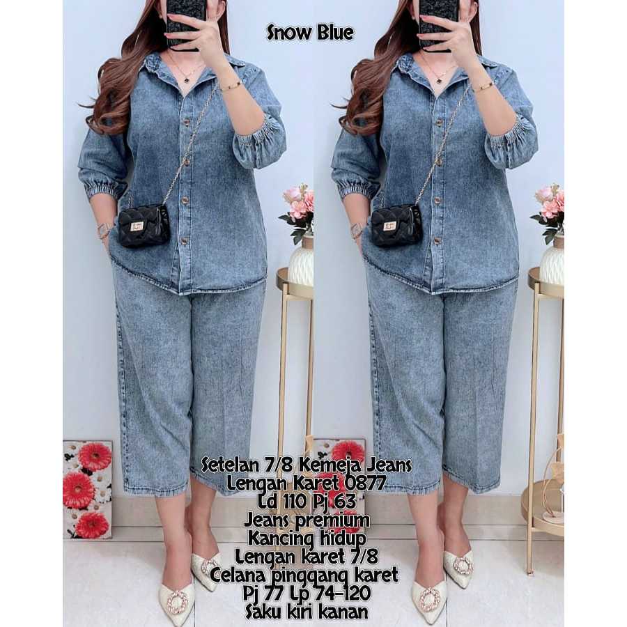 Setelan jeans 7per8 jumbo Setelan Jeans Wanita Jumbo Oneset Wanita kekinian bahan Jeans Premium Sete