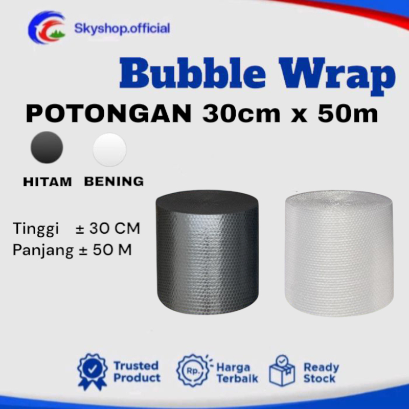 

Bubble Wrap 30cm x 50 Meter Bubblewrap Roll Packing Bubble Gelembung Online Shop Warna Hitam dan Warna Bening