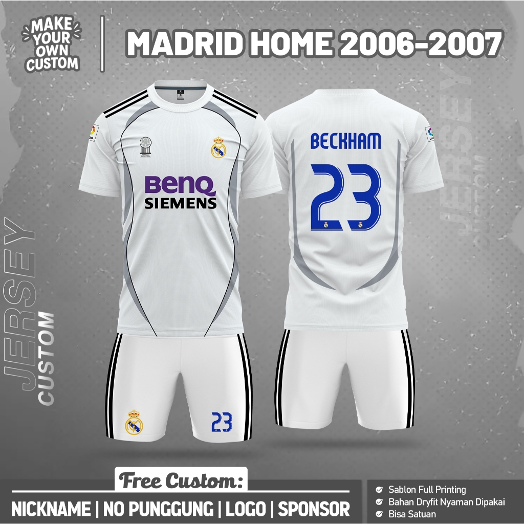 Jersey Bola DAVID BECKHAM Free Custom Nama dan No Punggung Full Printing