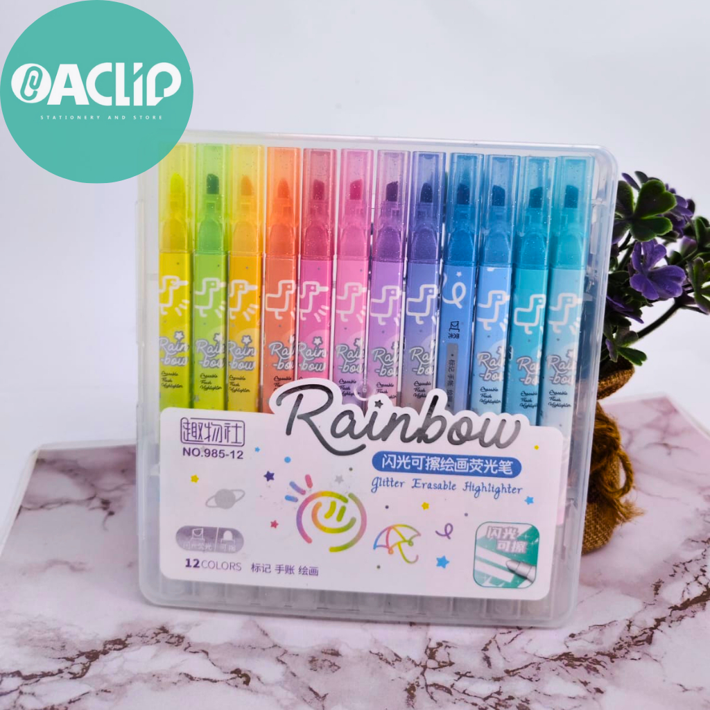 

HIGHLIGHTER NO.985-12 I GLITTER ERASABLE HIGHLIGHTER 12 WARNA