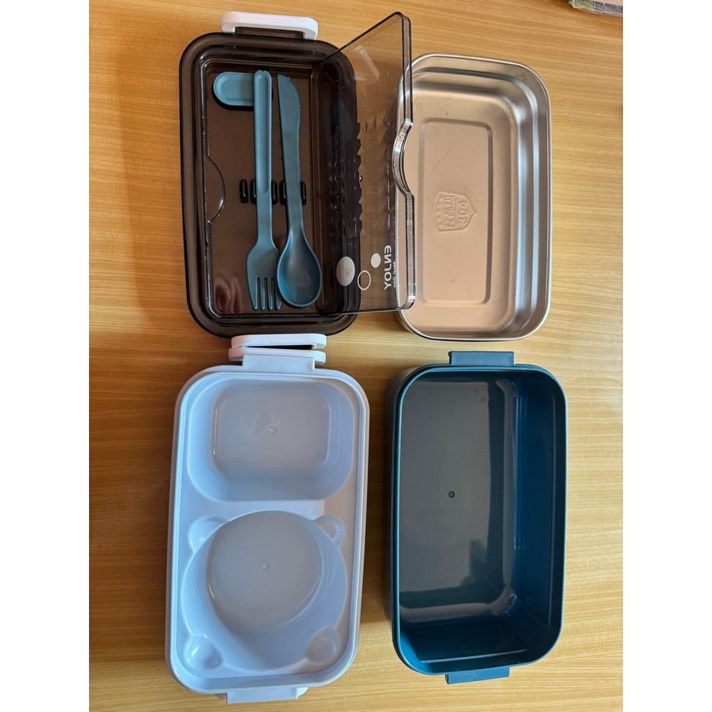 Kotak Makan Double layer Tempat Bekal Makan 2 susun Set Sendok Lunch Box Set BPA