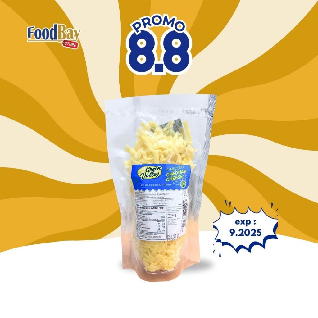 

GREEN VALLEY Shredded Cheddar Cheese Keju Parut Cheddar 225 Gr