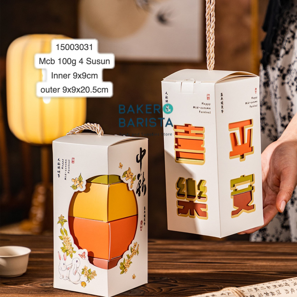 

Mooncake Box Mcb 100gr 4 Susun 9x9x20.5cm /Kotak Hampers Mid Autumn Kue Bulan Aesthetic