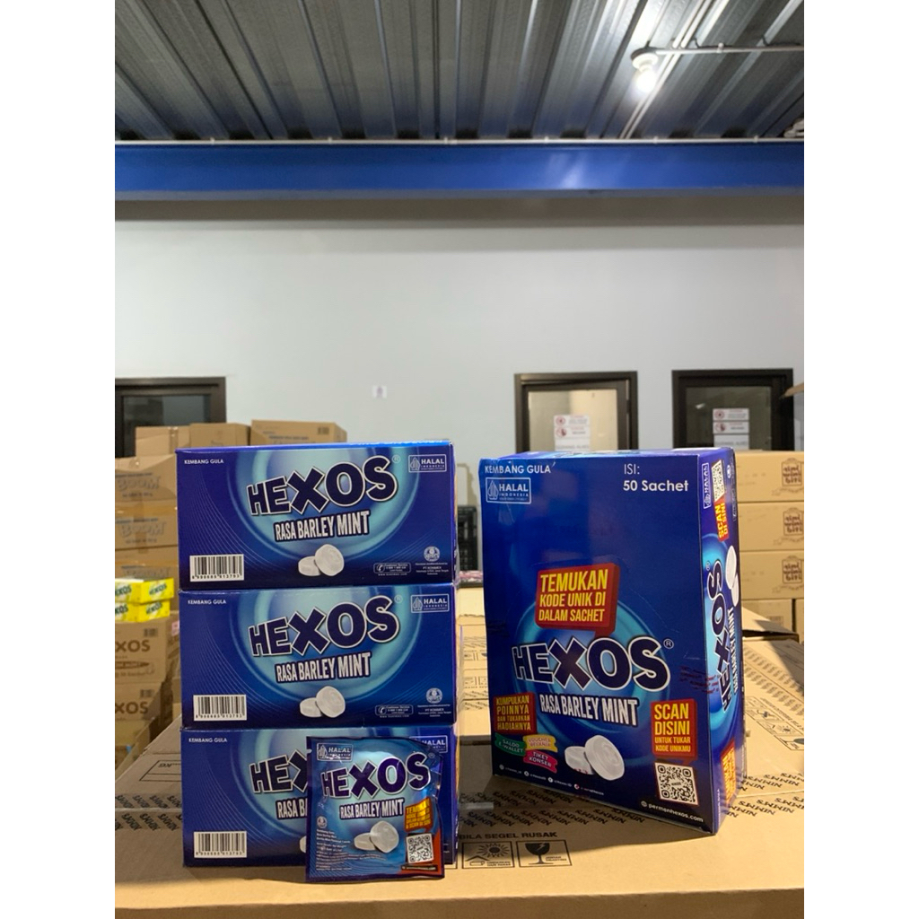 

Hexos Barley Mint Kemasan 1 box isi 50 Bungkus.