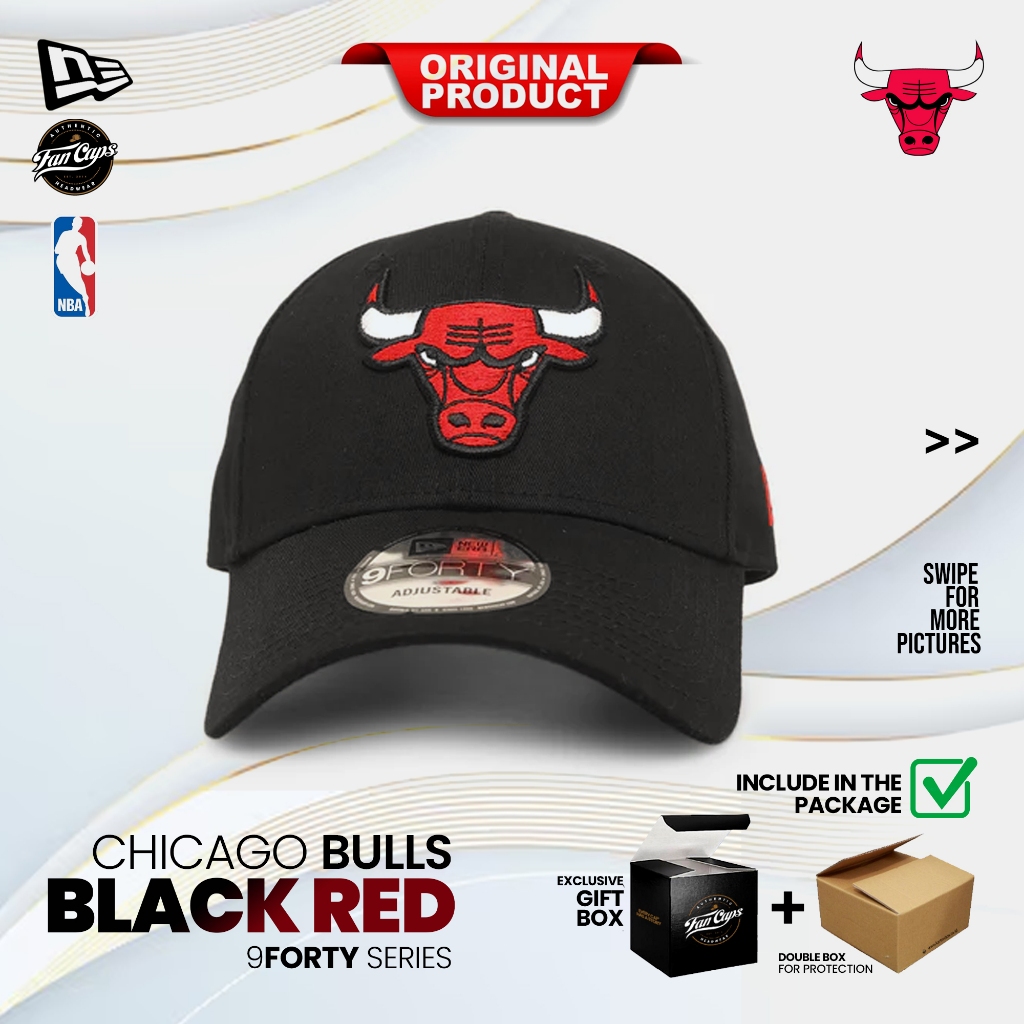 Topi New Era Original NBA Chicago Bulls 9FORTY warna Hitam | FREE GIFT BOX