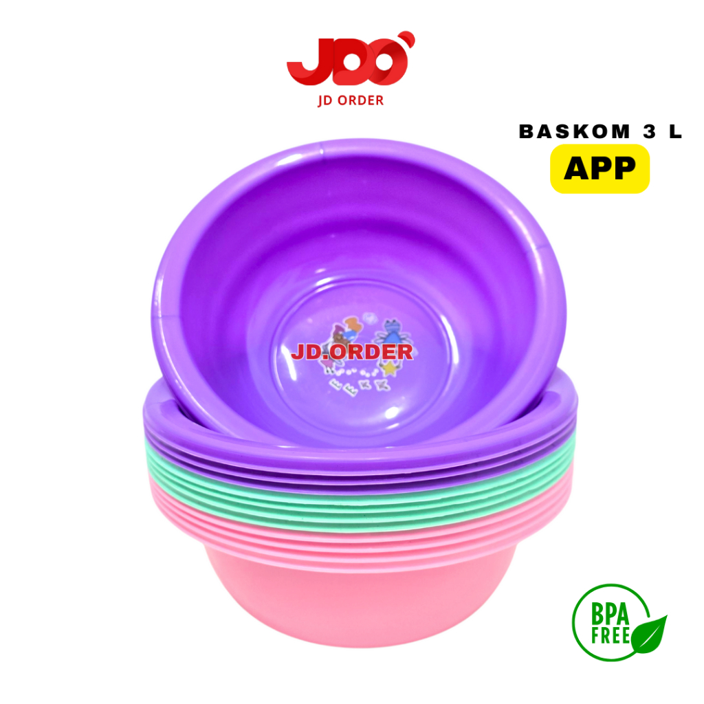 1 Lusin (12Pcs) Baskom, Basin Bulat Besar 3 Liter Plastik Warna Soft APP Kicthenware