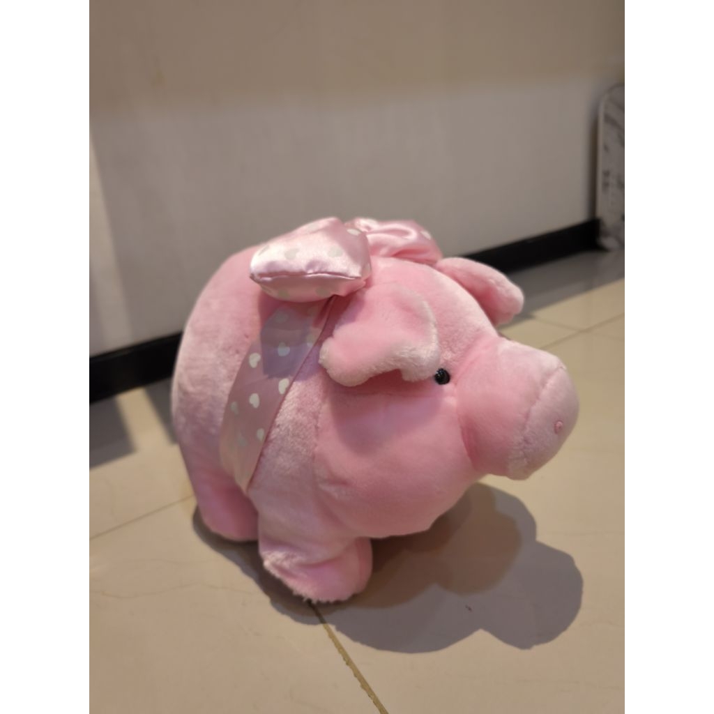 Boneka Babi Pink Piggy Piglet size L besar premium pita pink soft satin pig gendut pipi chubby gemes