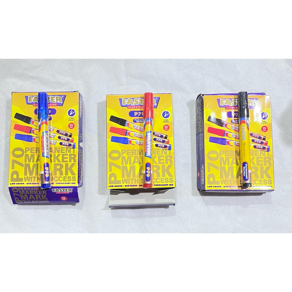 

Spidol FASTER p70//Warna Biru/Merah/Hitam (1 ktk =12 pcs)