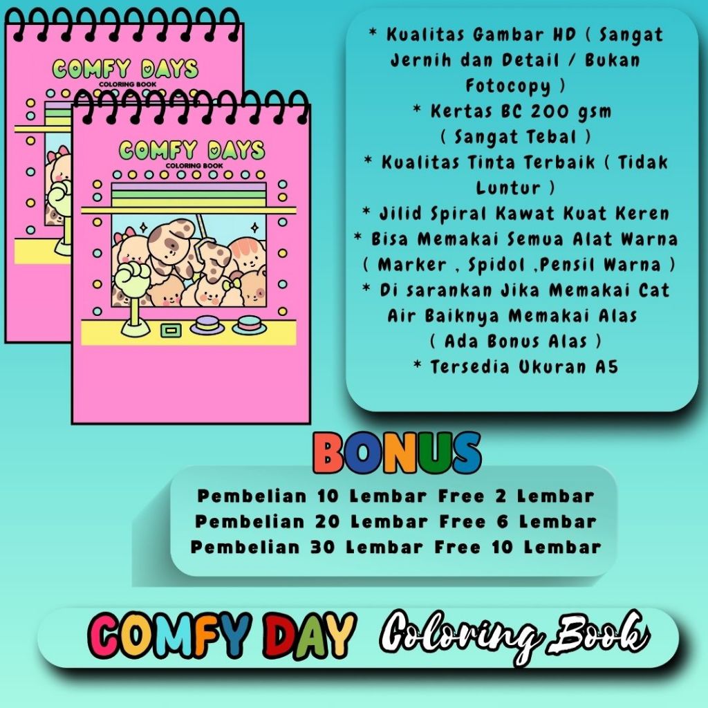 

COMFY DAY'S Coloring Book Buku Mewarnai Keren Bagus Kualitas Gambar HD Jernih Kertas Premium 200 gsm Tebal Spiral Kawat Tebal