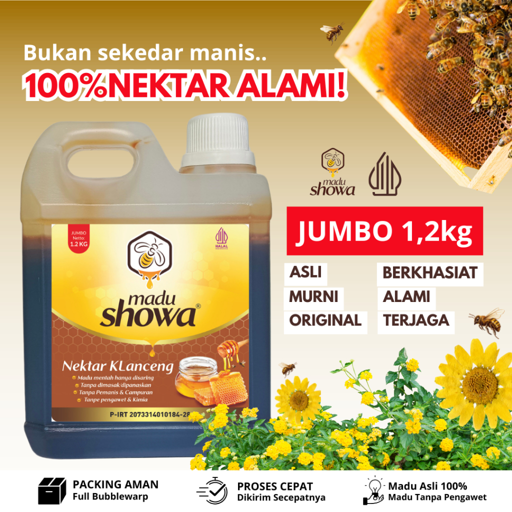 

Madu Murni Showa Jumbo 1.2 KG Nektar Klanceng Original dan Asli 100 %