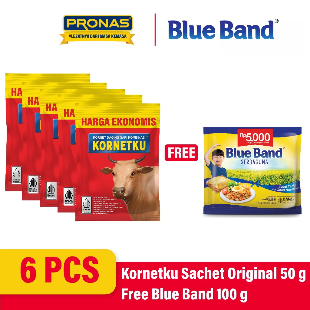 

[Pronas x Blue Band] KORNETKU Kornet Sapi Sachet Original 50 g Bundling 5 pcs Free Blue Band Serbaguna 100 g