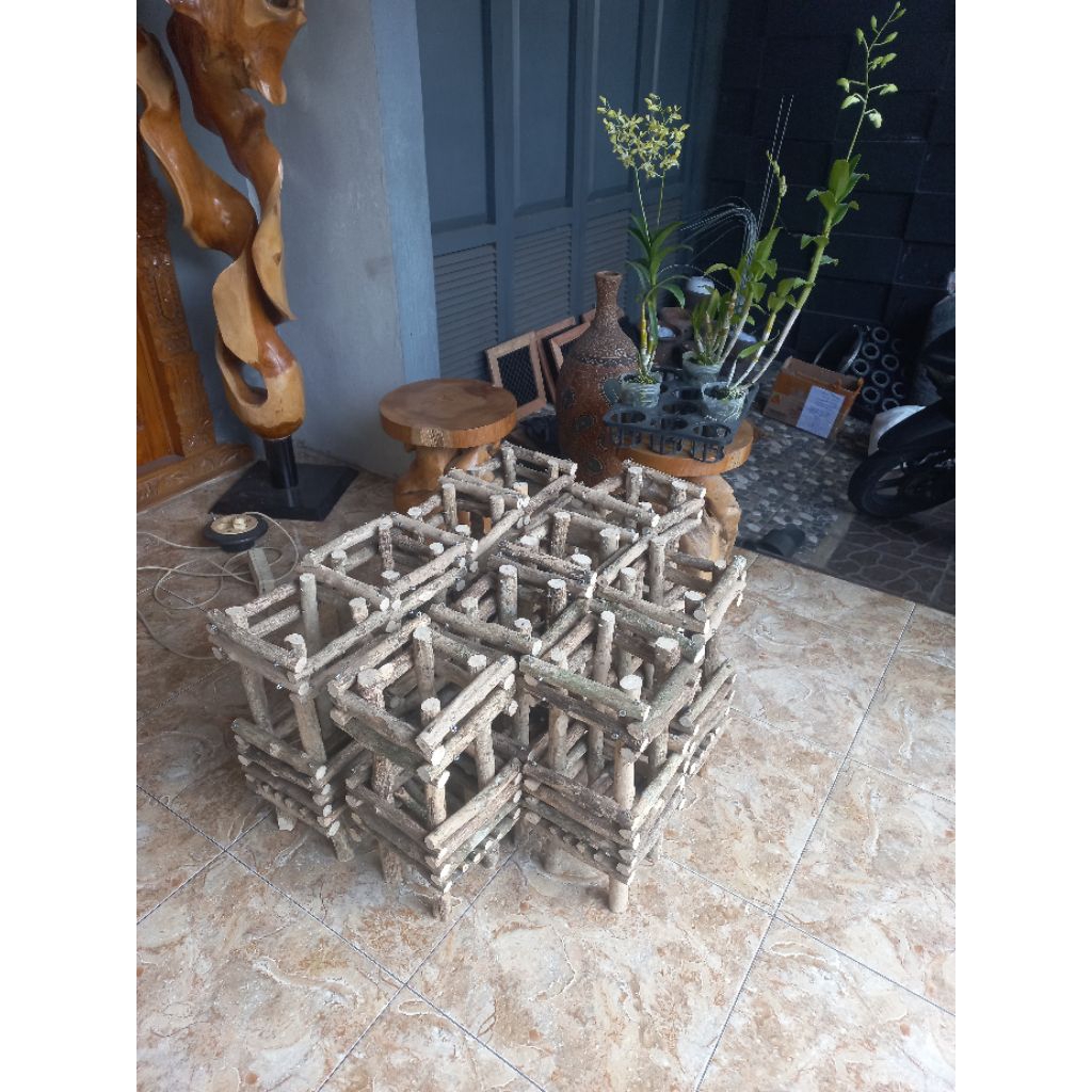 pot tinggi kayu kopi unik 50x35x35