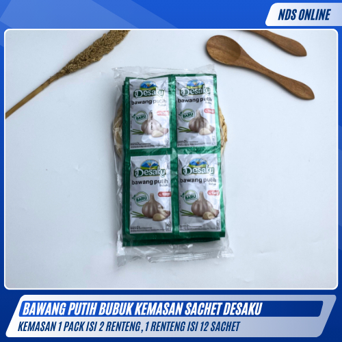 

Bawang Putih Bubuk Desaku Sachet –Bumbu Dapur Serbaguna | 1 Pack isi 2 Renteng isi 24 Sachet