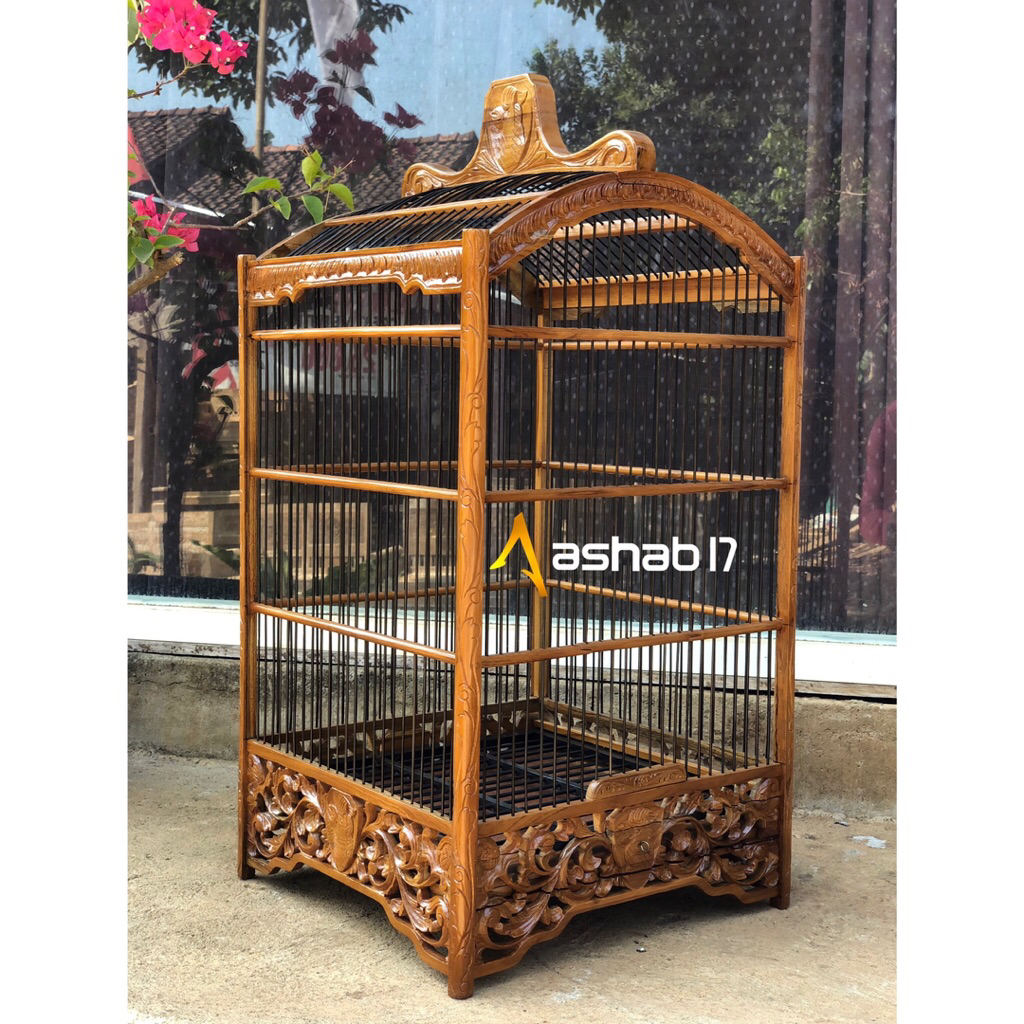 Sangkar Kenari Ukir Kayu Jati