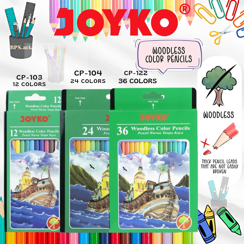 

JOYKO Color Pencil / Pensil Warna Woodless Color Pencils |12 Warna/24 Warna/36 Warna | Pensil Warna Mura CP-103/CP-104/CP-122