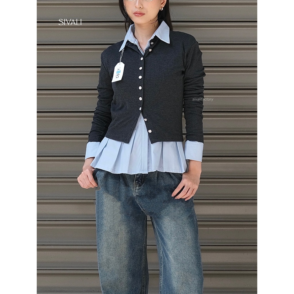SIVALI Nora Pleats Shirt - Kemeja Katun Layer Wanita Lengan Panjang - Atasan Wanita Kerja Formal Cas