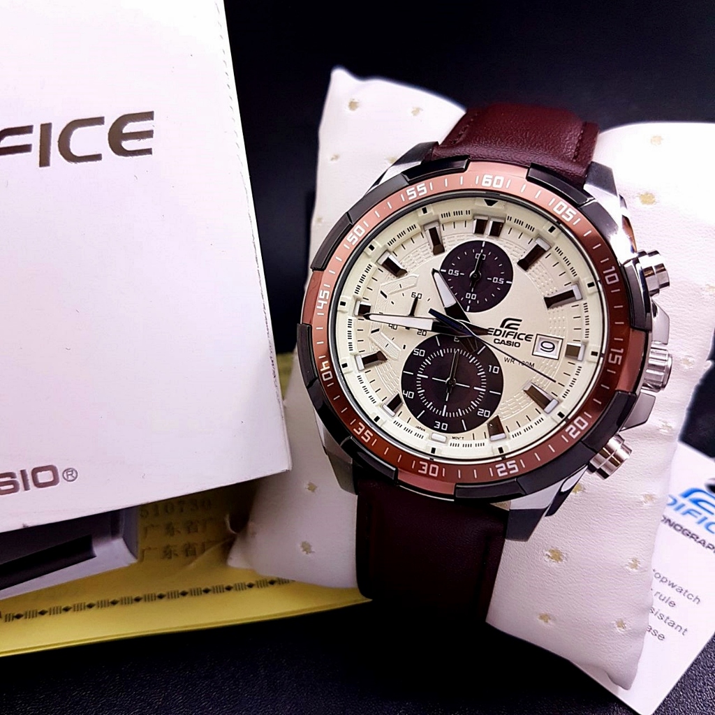 Jam Tangan Pria C*s*o ED*F*C* EFR-539L-7BV EFR-539 Chronograph Silver Brown Leather