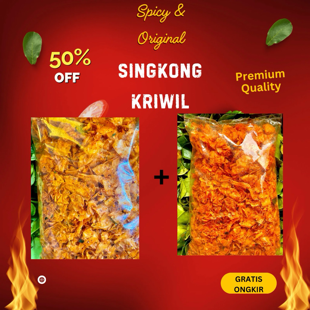 

Paket Bundling Singkong Kriwil 500 gram Original & 500 gram Pedas Daun Jeruk