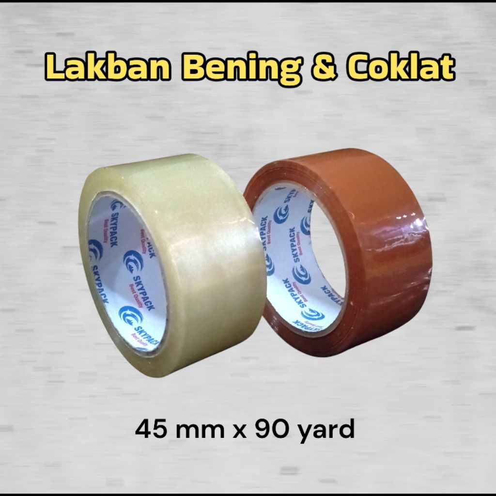 

Lakban Bening dan Coklat 45mm x 90 yard Skypack/ Isolasi Bening dan Coklat/ Lakban Packing