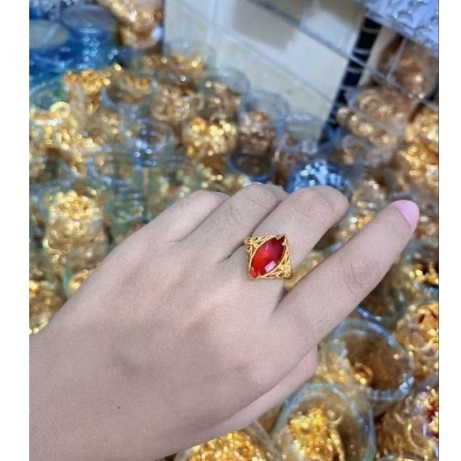 Cincin Batu Merah Permata Warna Gold Kuning 24 Fashion Terbaru cincin Wanita Accories Fashion terkin