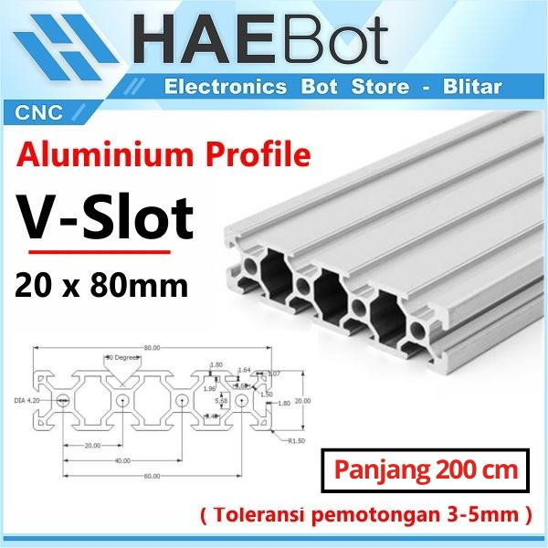 [HAEBOT] Aluminium Profil V Slot 2080 20x80 AP2080 Alumunium 200cm 2meter Profile Frame CNC Extrusio