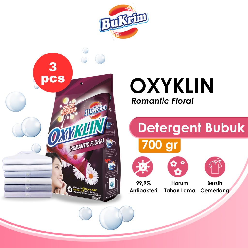 3 PCS - Sabun Detergent Bubuk BuKrim Oxyklin Romantic Floral 700gr