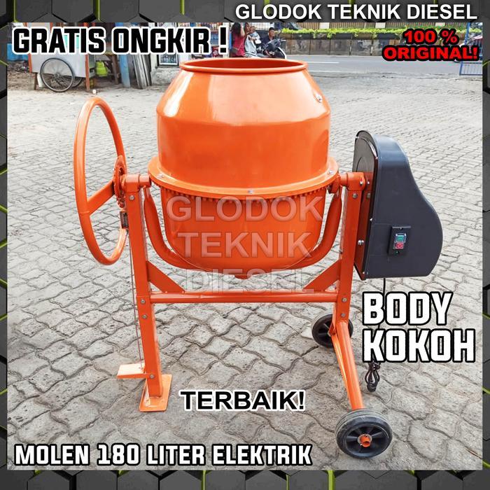 Mesin Pengaduk Semen Beton Listrik 180 L LITER Molen Mini Concrete Mixer ORIGINAL TERBAIK