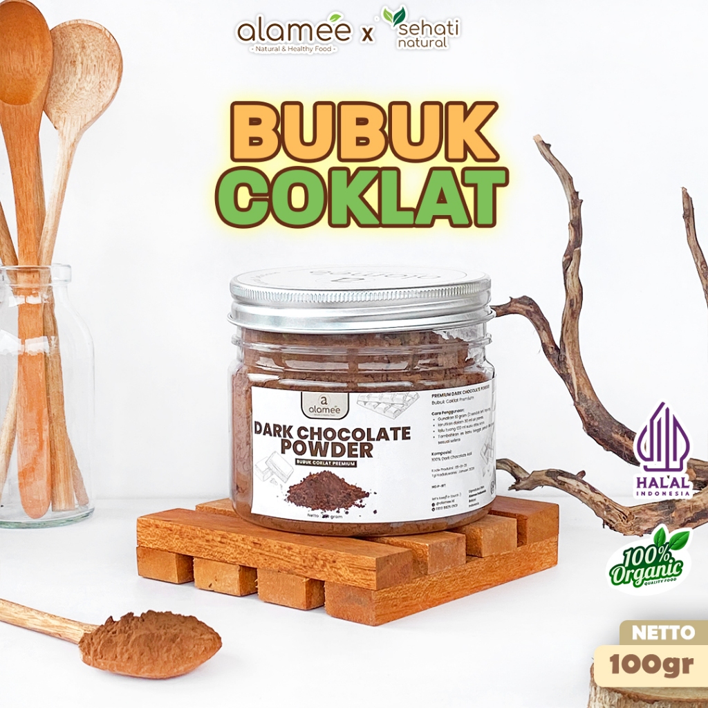 

ALAMEE Dark Chocolate Powder PREMIUM Minuman Bubuk Coklat Gluten Free Dark Cocoa Tanpa Gula 100gr