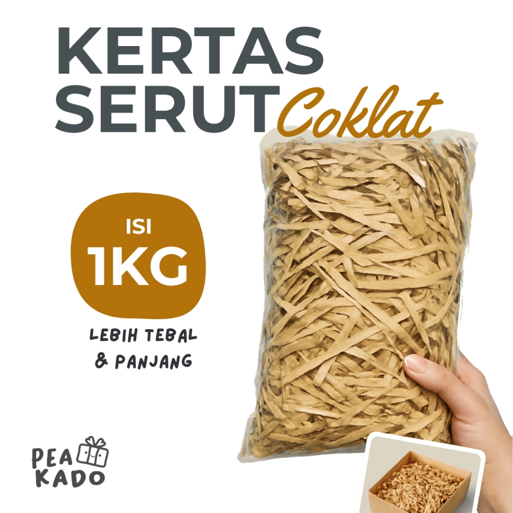 

Kertas Potong Serut Cacah Suwir isi Hampers Untuk Packing Warna Coklat Shredded Paper Kemasan 1 kg