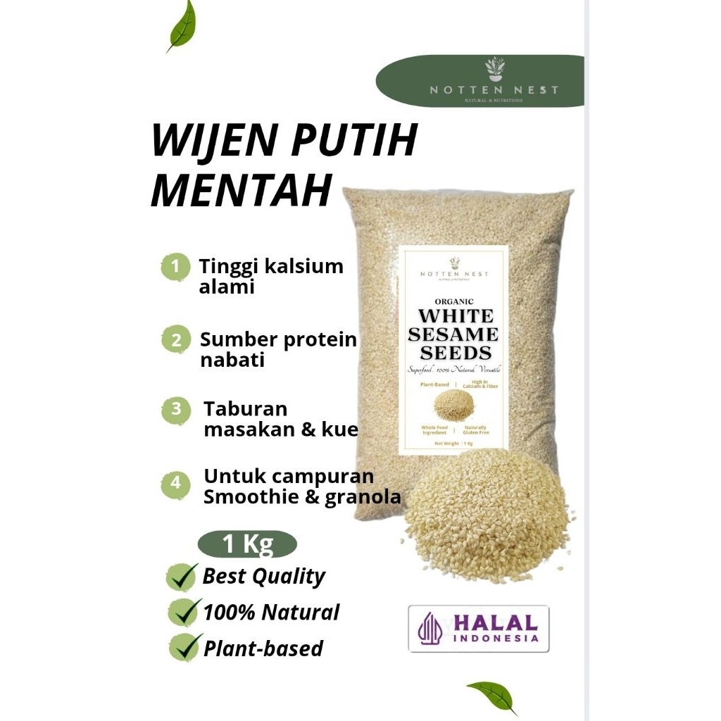 

Biji Wijen Putih Mentah 1 kg - Wijen Kupas Putih Utuh Kualitas Premium | Cocok untuk Kue,Roti & Masakan - Notten Nest