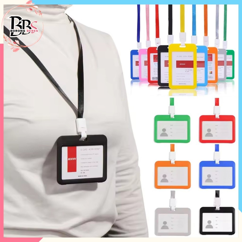 

BORES Name Tag Id Card Transparant Gantungan Kartu Nama Plastik Vertical Lanyard Potrait Motif Polos Warna Warni Tanda Pengenal Bening Horizontal