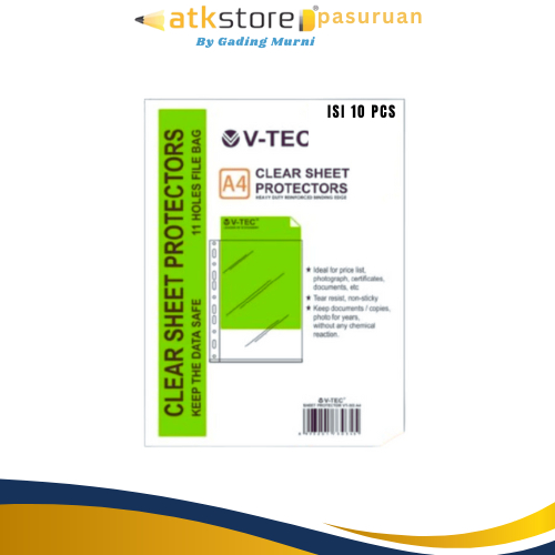 

V tec plastic pocket sheet protector A4 folio 10 lembar
