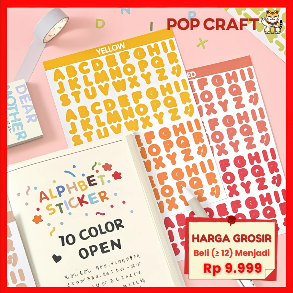 

PC Stiker ALPHABET dan ANGKA Aesthetic DIY Decor Buku Diary 1 Set 2 in 1 Stiker Huruf Deco - SP09