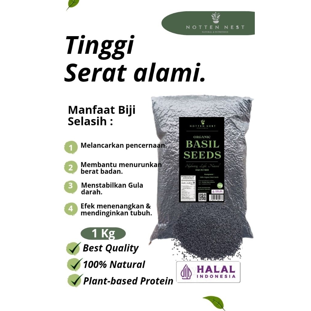 

Biji Selasih 1 Kg | Basil Seeds Premium | Superfood Diet & Pelancar Pencernaan | Notten Nest