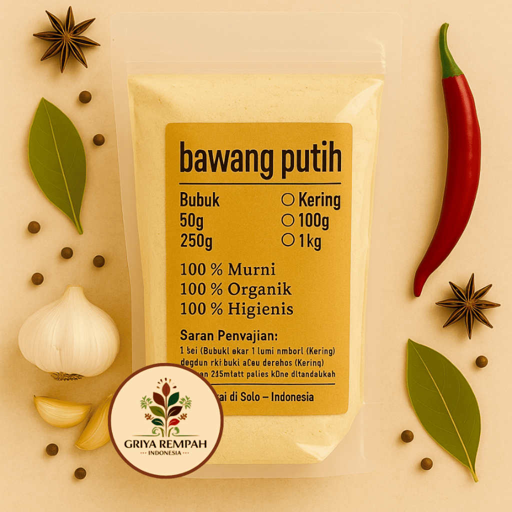 

BAWANG PUTIH BUBUK 500 GRAM Premium – Garlic Powder Praktis untuk Kesehatan & Masakan Ramuan Rempah Herbal Kering Bumbu Dapur Simplisia Allium sativum