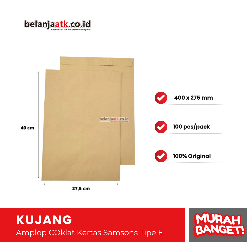 

Amplop Coklat Besar Samson Tipe E 400 x 275 mm / Amplop Soal dan Dokumen