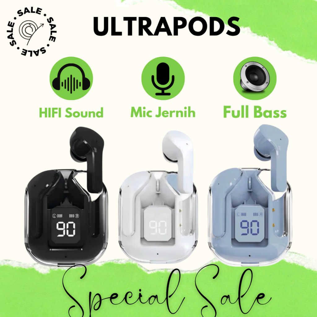 TWS EARPHONE ULTRAPODS BLUETOOTH 5.3 GREAT A++ SUARA DAN MIC DIJAMIN JERNIH DAN MERDU