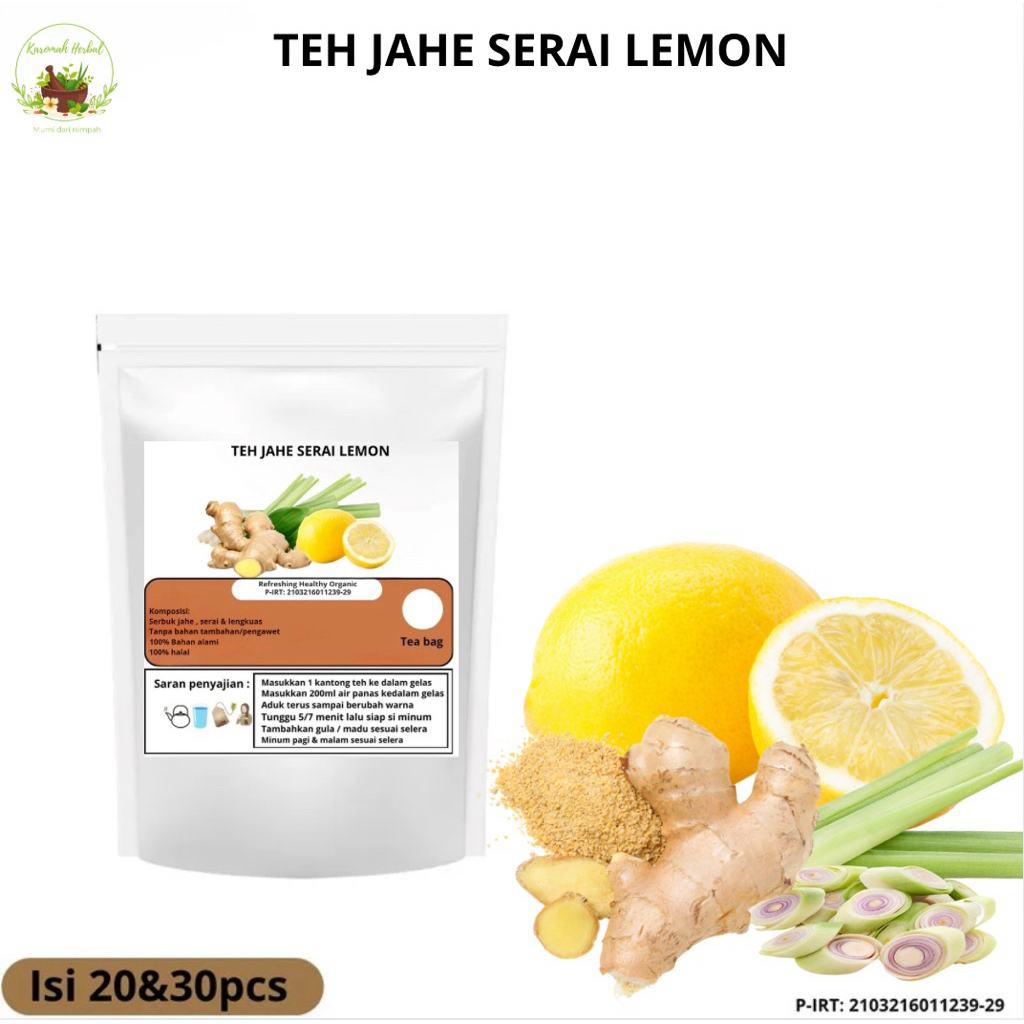 

TEH CELUP HERBAL JAHE SERAI LEMON (meningkatkan daya tahan tubuh & menurunkan berat badan ) isi 20&30pcs Tea Bag Herbal
