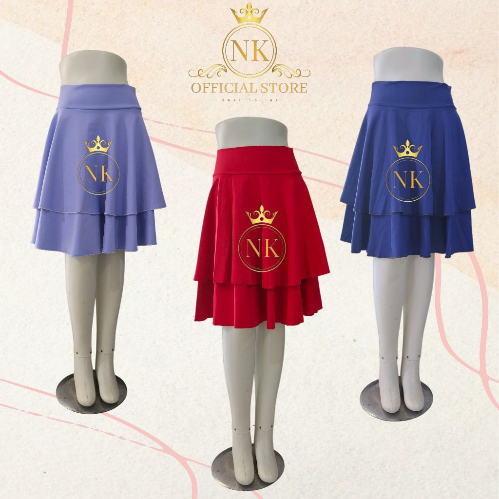 Rok Susun 2 Layer Panjang Tebal - Bahan Scuba Premium - Line Belly Dance, Senam Zumba, Sepeda, Olahr