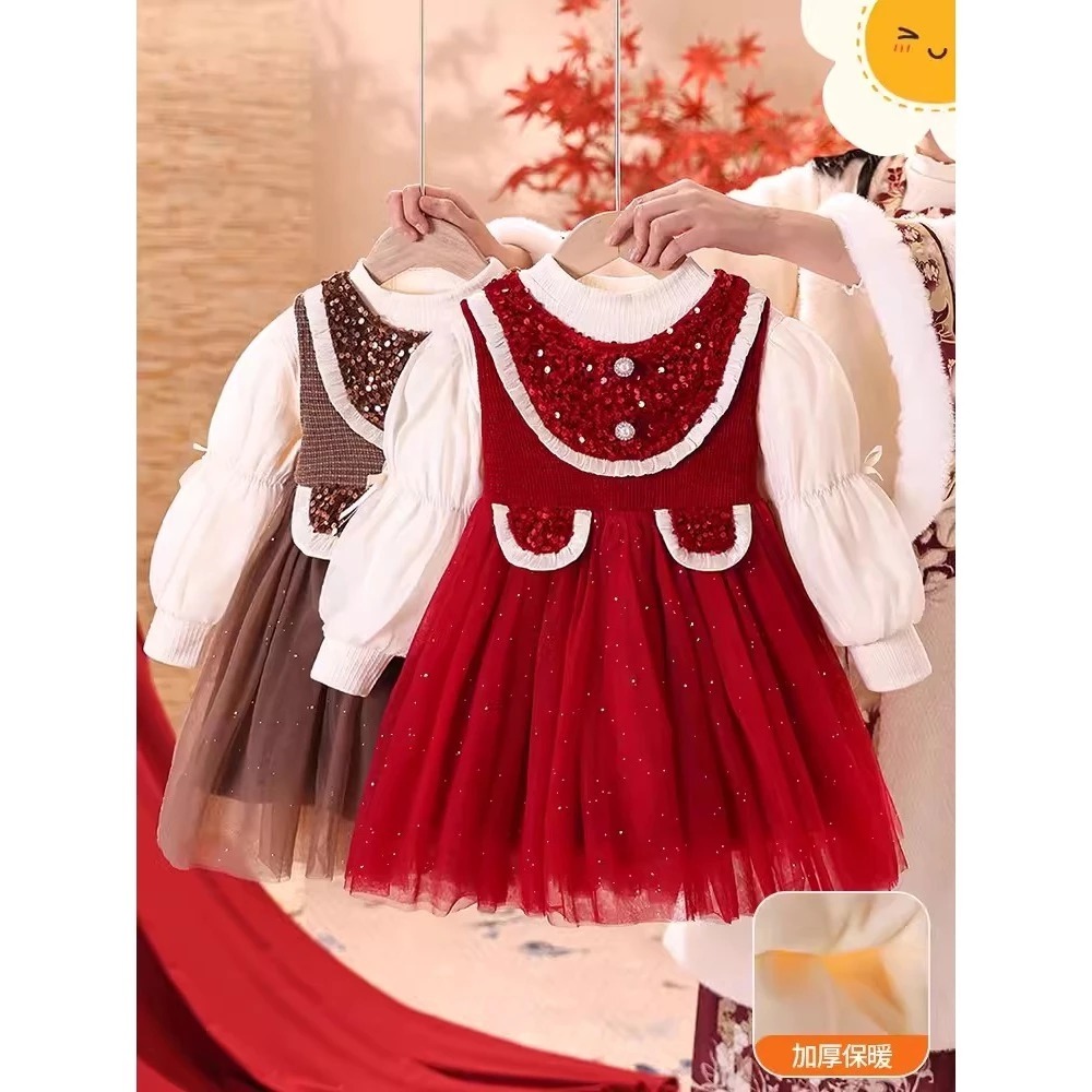 Dress Anak Perempuan Usia 1-4 Tahun | Baju Dres Hanfu Model 2in1 Lengan Panjang Kembung Variasi Pita