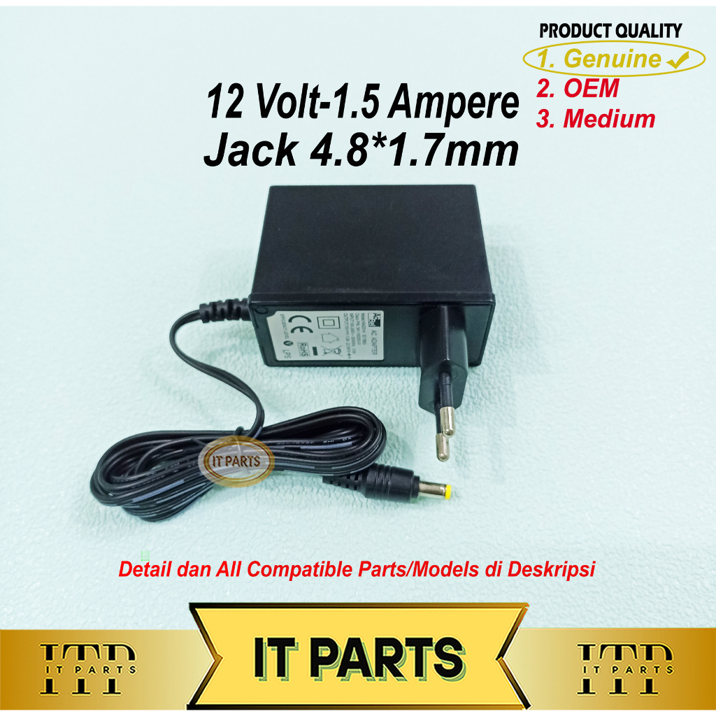 Adaptor 12V 1.5A 12 Volt 1.5 Ampere  jack sedang 4.8x1.7 AcBel genuine
