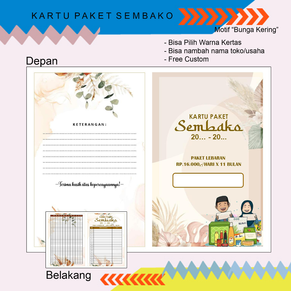 

ES88 KARTU PAKET SEMBAKO LEBARAN MOTIF BUNGA KERING UK 21,5X16,5CM LIPAT 2 CETAK BOLAK BALIK